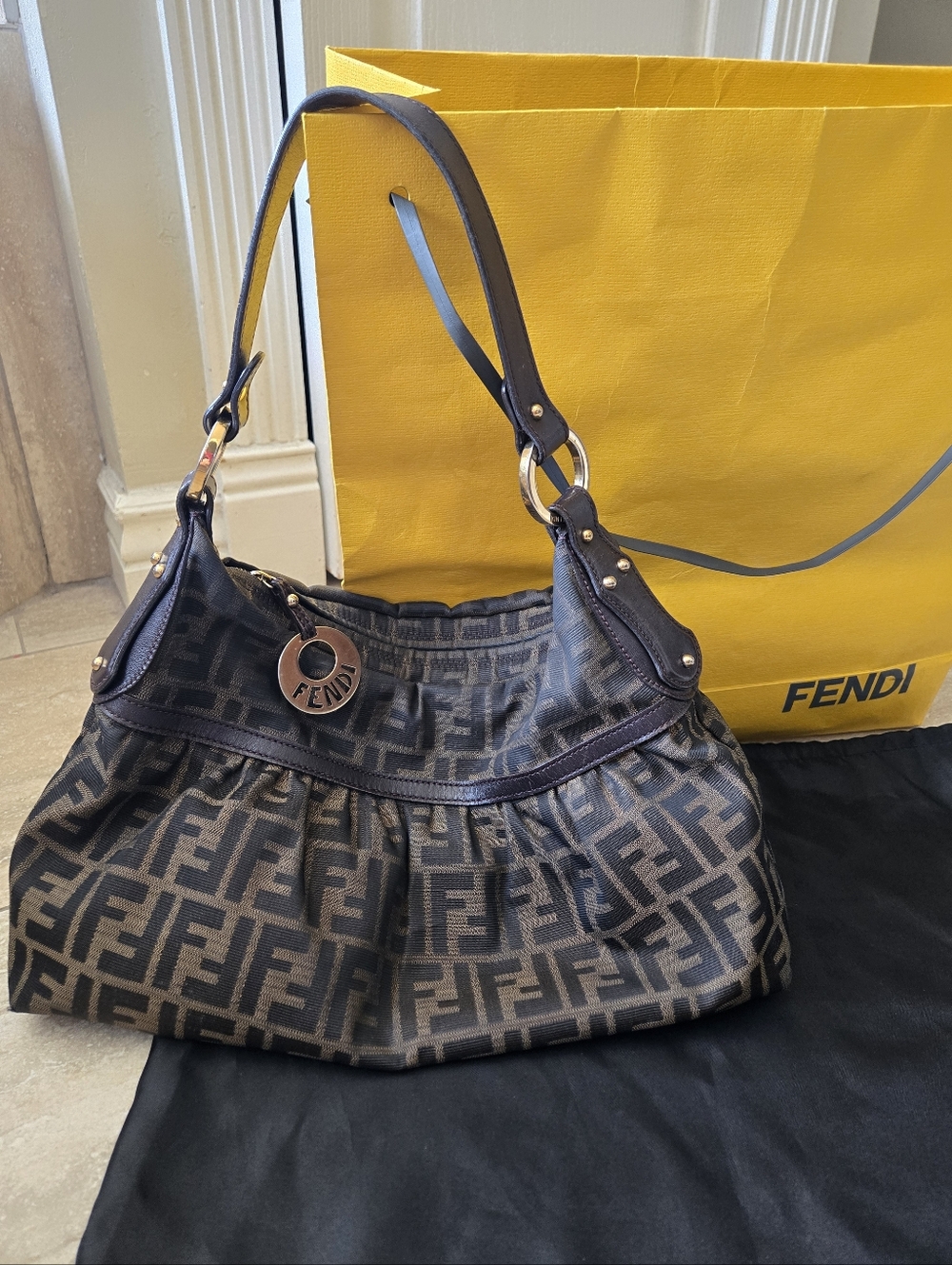 Fendi Brown and Black Zucca Canvas Shoulder Bag